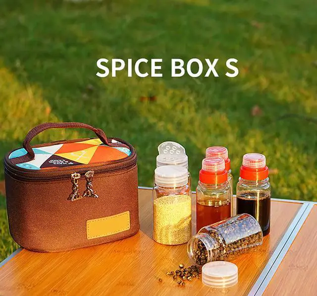 Alt view image 7 of 7 - Camping Seasoning Jar Set,Outdoor Spice Kit,Portable Spice Condiment Dispenser for Backpacking Hiking,Liquid Bottle 3pcs & Powder Bottle 3pcs,600D Encrypted Oxford Cloth Storage Bag-Coffee