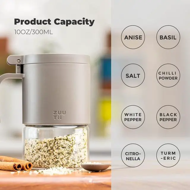 Alt view image 4 of 7 - Glass Spice Jars Moisture-Proof Spice Containers with Spoons, Set of 2 10oz/300ml Spice Bottles, Mini Seasoning Storage Jars with Flapper Caps for Salt, Sugar, Peppers, Chili in Kitchen Grey