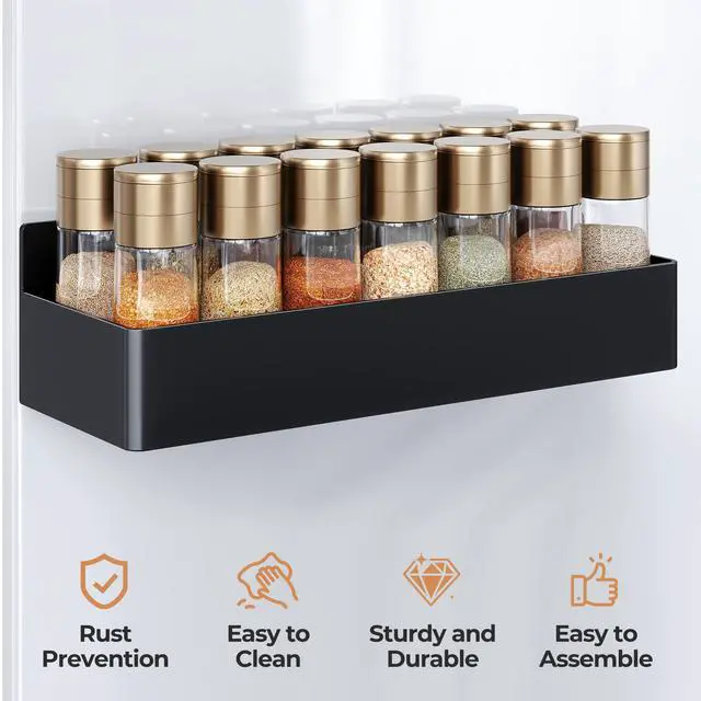 Alt view image 2 of 7 - Magnetic Spice Rack for Refrigerator, Kitchen Organizer and Storage Shelf, Black (4 Pack)