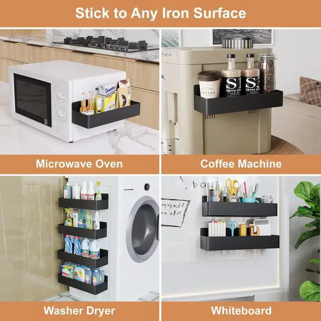 Alt view image 5 of 7 - Magnetic Spice Rack for Refrigerator, Kitchen Organizer and Storage Shelf, Black (4 Pack)