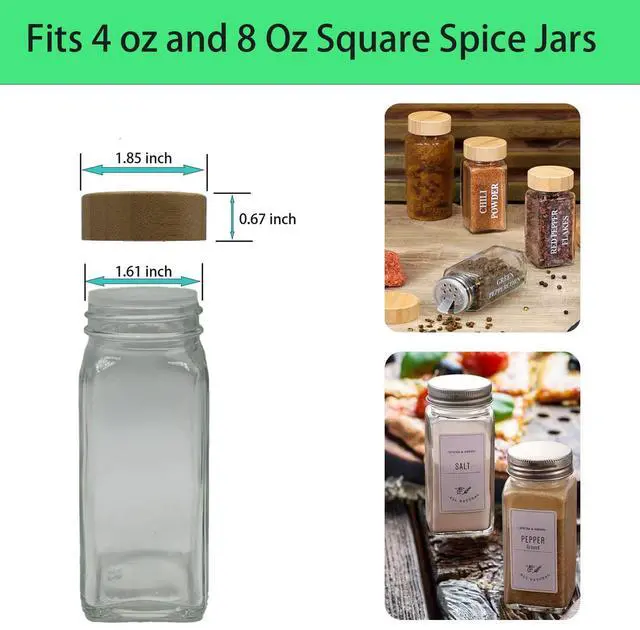 Alt view image 2 of 7 - 16 Pcs Bamboo Spice Jar Lids Fits Square Containers Seasoning Bottle Sealing Lids Fit Only 4 oz and 8 oz (Bamboo)