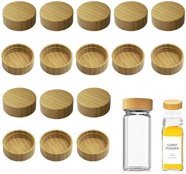 Main image of 16 Pcs Bamboo Spice Jar Lids Fits Square Containers Seasoning Bottle Sealing Lids Fit Only 4 oz and 8 oz (Bamboo)