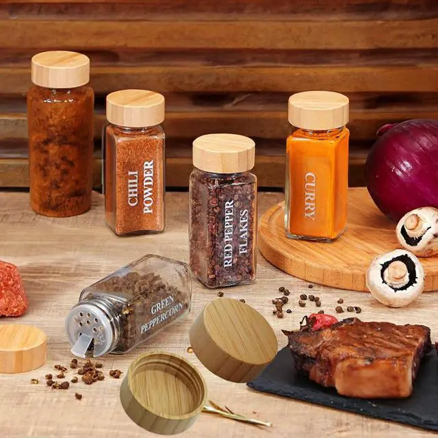 Alt view image 5 of 7 - 16 Pcs Bamboo Spice Jar Lids Fits Square Containers Seasoning Bottle Sealing Lids Fit Only 4 oz and 8 oz (Bamboo)
