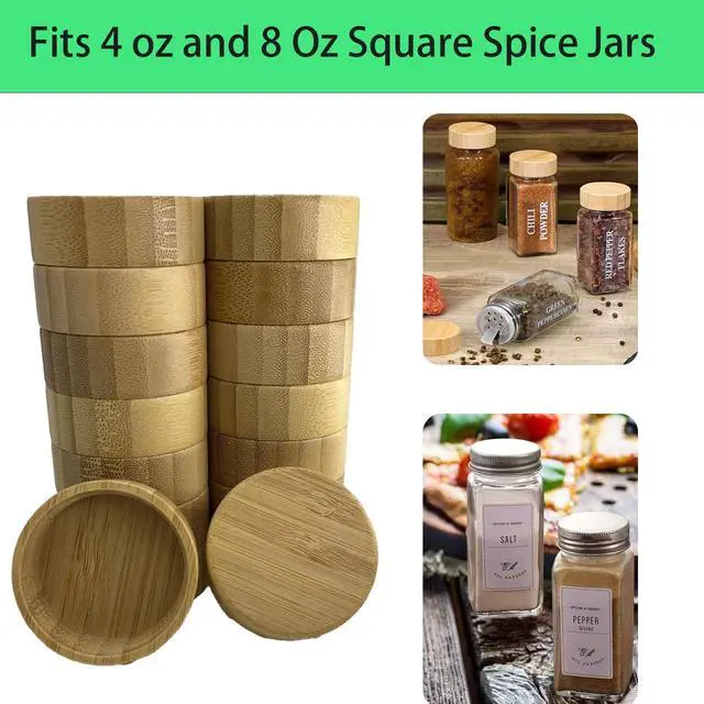 Alt view image 7 of 7 - 16 Pcs Bamboo Spice Jar Lids Fits Square Containers Seasoning Bottle Sealing Lids Fit Only 4 oz and 8 oz (Bamboo)