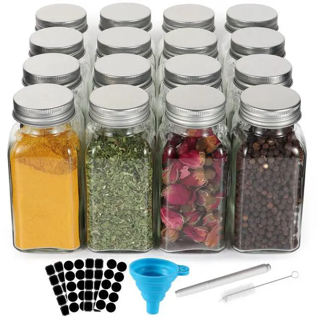 Main image of 16 Pack 6oz Glass Spice Jars with Shaker Lids,Empty Square Spice Containers