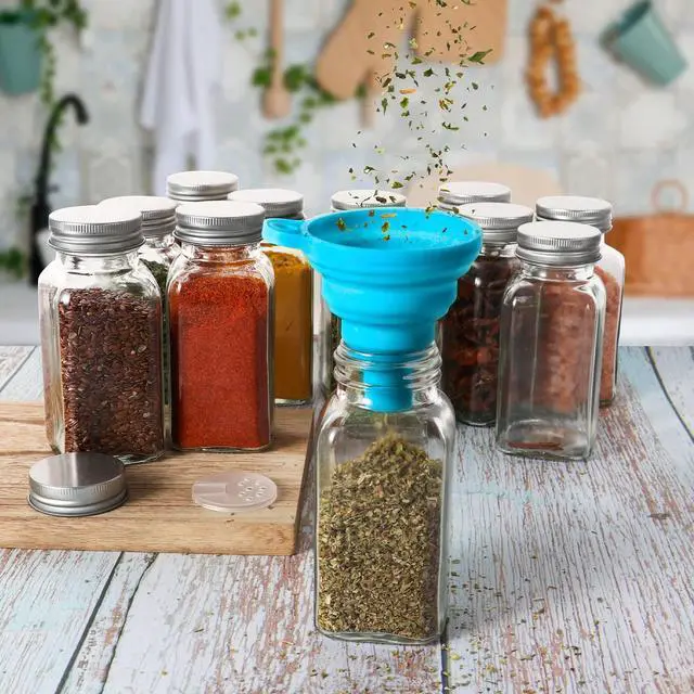 Alt view image 3 of 7 - 16 Pack 6oz Glass Spice Jars with Shaker Lids,Empty Square Spice Containers