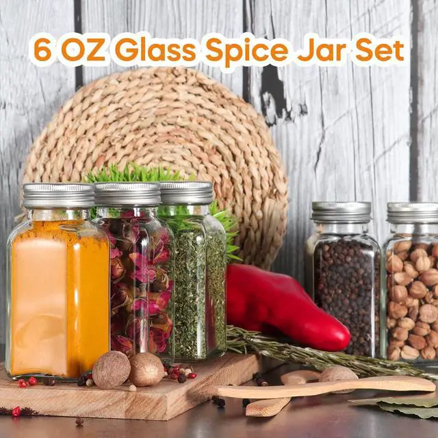 Alt view image 6 of 7 - 16 Pack 6oz Glass Spice Jars with Shaker Lids,Empty Square Spice Containers