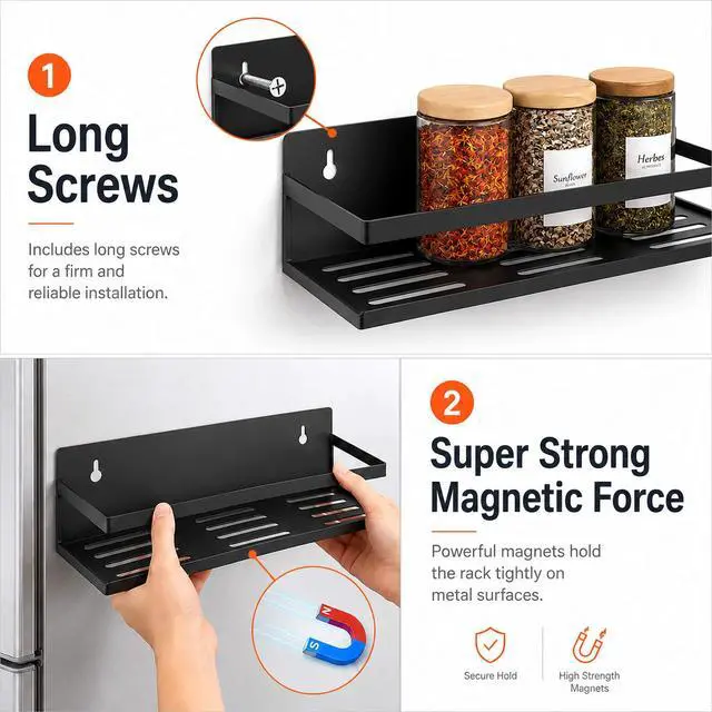 Alt view image 4 of 7 - Metal Magnetic Spice Rack 4-Pack Heavy-Duty, Rust-Resistant