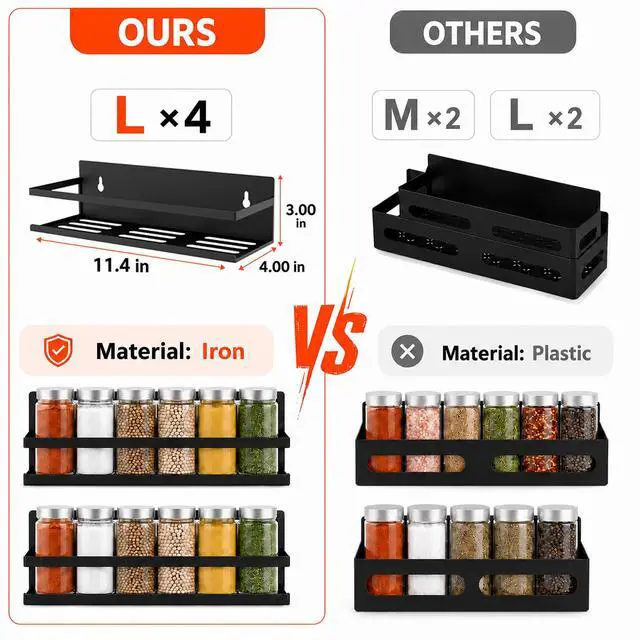Alt view image 3 of 7 - Metal Magnetic Spice Rack 4-Pack Heavy-Duty, Rust-Resistant