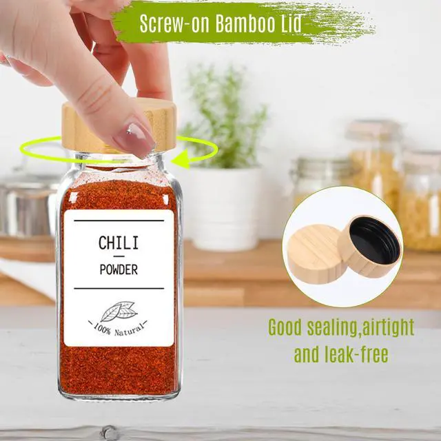 Alt view image 2 of 7 - 16 Pack 6 oz Glass Spice Jars with Bamboo Lids and Spice Labels