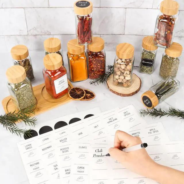 Alt view image 4 of 7 - 16 Pack 6 oz Glass Spice Jars with Bamboo Lids and Spice Labels