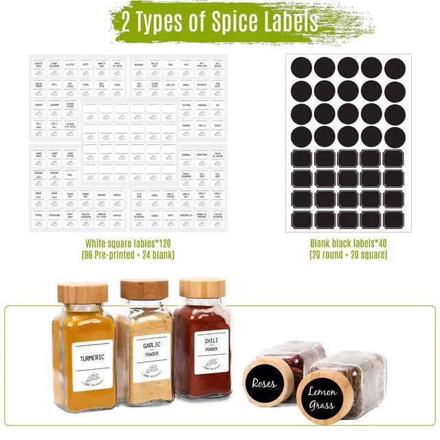 Alt view image 5 of 7 - 16 Pack 6 oz Glass Spice Jars with Bamboo Lids and Spice Labels