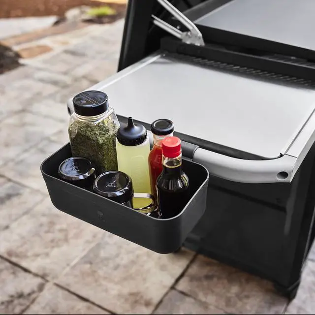 Alt view image 5 of 5 - Works Condiment Caddy RailMounted Grill Organizer for BBQ Sauce Bottles, Seasoning Shakers & Outdoor Grilling Accessories SnapOn Storage for Weber Griddles & Grill Prep Systems