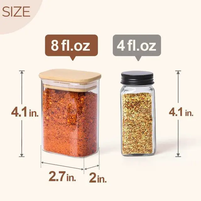 Alt view image 2 of 7 - Spice Jars with Label8 oz Small Glass Jars with Lids, 6 Pcs Seasoning Containers, Rectangle Glass Containers with Lids, Empty Seasoning Jars for Pantry Storage, Loose Tea, Herbs, Powders, Salt