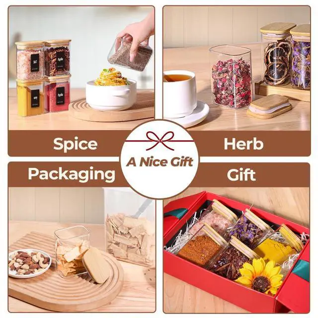 Alt view image 3 of 7 - Spice Jars with Label8 oz Small Glass Jars with Lids, 6 Pcs Seasoning Containers, Rectangle Glass Containers with Lids, Empty Seasoning Jars for Pantry Storage, Loose Tea, Herbs, Powders, Salt