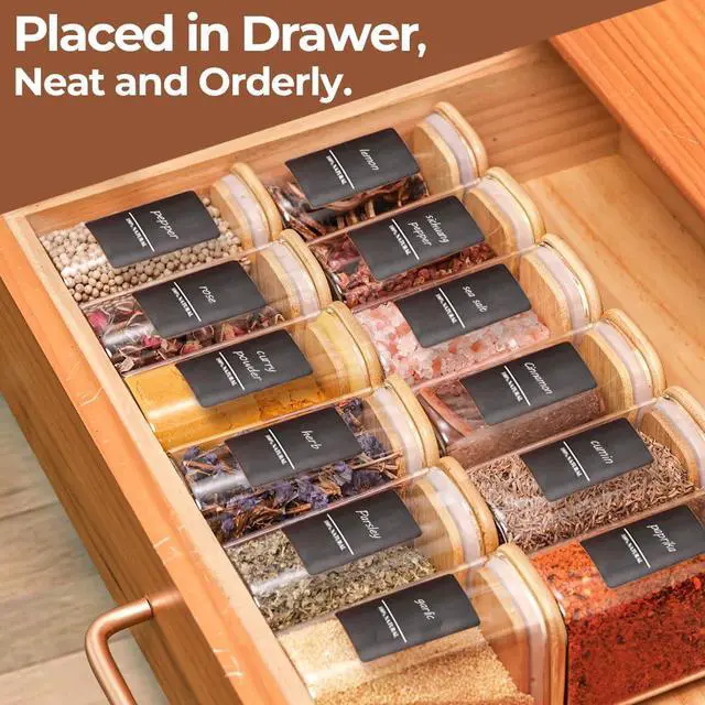 Alt view image 5 of 7 - Spice Jars with Label8 oz Small Glass Jars with Lids, 6 Pcs Seasoning Containers, Rectangle Glass Containers with Lids, Empty Seasoning Jars for Pantry Storage, Loose Tea, Herbs, Powders, Salt