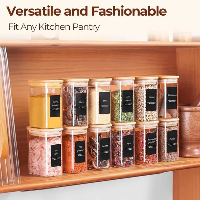 Alt view image 6 of 7 - Spice Jars with Label8 oz Small Glass Jars with Lids, 6 Pcs Seasoning Containers, Rectangle Glass Containers with Lids, Empty Seasoning Jars for Pantry Storage, Loose Tea, Herbs, Powders, Salt