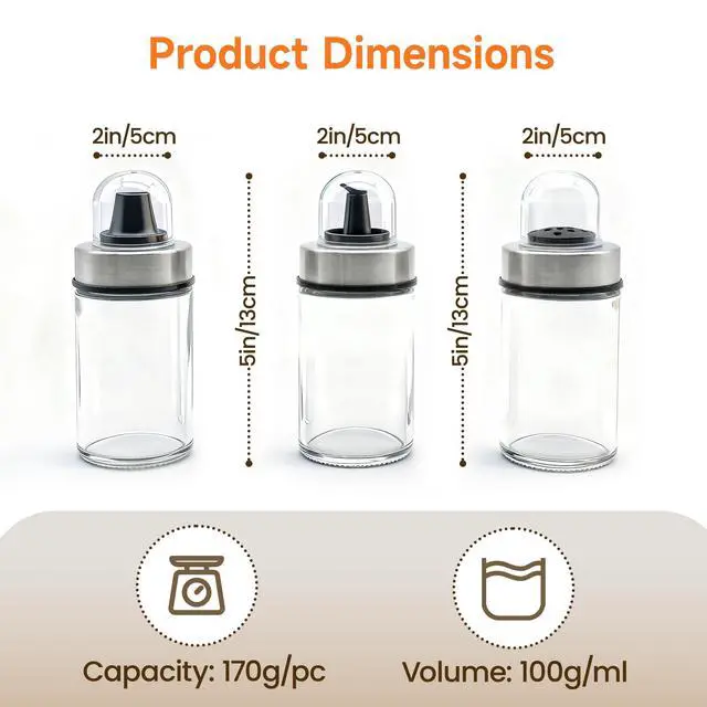 Alt view image 4 of 7 - Oil and Vinegar Dispenser Set of 6 Bottles, Stainless Steel Salt Pepper Holder with 360° Rotating Holder, Cruet Soy Sauce - Premium Glass Condiment for Kitchen, Tabletop, Kitchen Containers