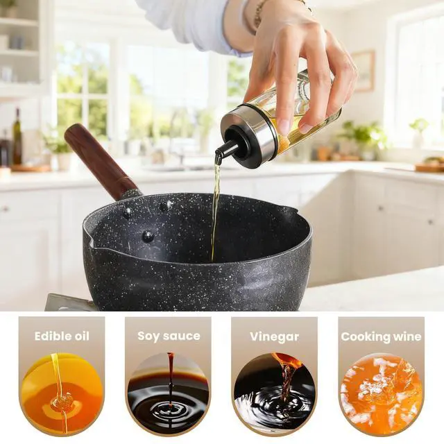 Alt view image 6 of 7 - Oil and Vinegar Dispenser Set of 6 Bottles, Stainless Steel Salt Pepper Holder with 360° Rotating Holder, Cruet Soy Sauce - Premium Glass Condiment for Kitchen, Tabletop, Kitchen Containers