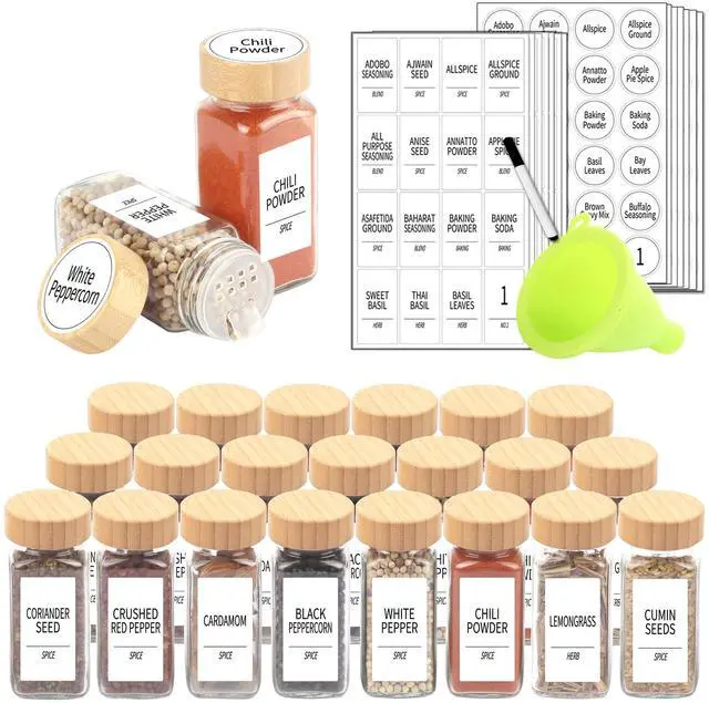 Main image of 24 Pcs Glass Spice Jars with Labels, Square Spice Jars with Bamboo Lids, 4 oz Empty Spice Bottles with Shaker Lids, Seasoning Spice Storage Containers Bottles