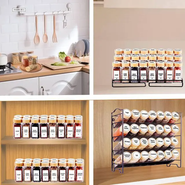 Alt view image 3 of 7 - 24 Pcs Glass Spice Jars with Labels, Square Spice Jars with Bamboo Lids, 4 oz Empty Spice Bottles with Shaker Lids, Seasoning Spice Storage Containers Bottles