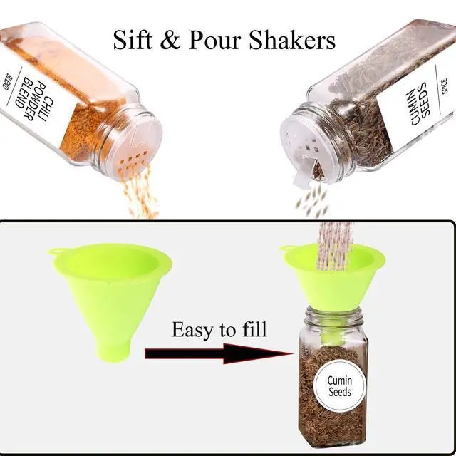 Alt view image 7 of 7 - 24 Pcs Glass Spice Jars with Labels, Square Spice Jars with Bamboo Lids, 4 oz Empty Spice Bottles with Shaker Lids, Seasoning Spice Storage Containers Bottles