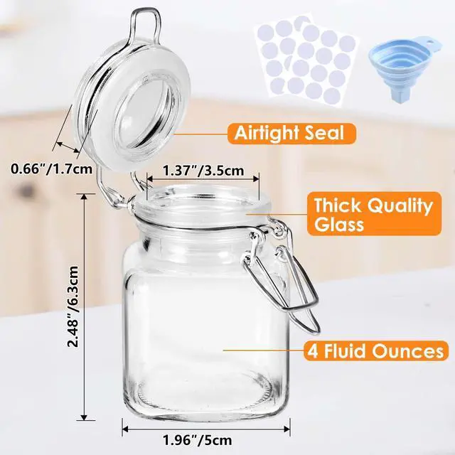 Alt view image 2 of 7 - Spice Jars 20 Pack Small 4 oz Glass Jars with Airtight Hinged Lids, Spice Herb Jars with Labels and Silicone Funnels, 4oz Glass Jars with Lids Ideal for Spice Herbs