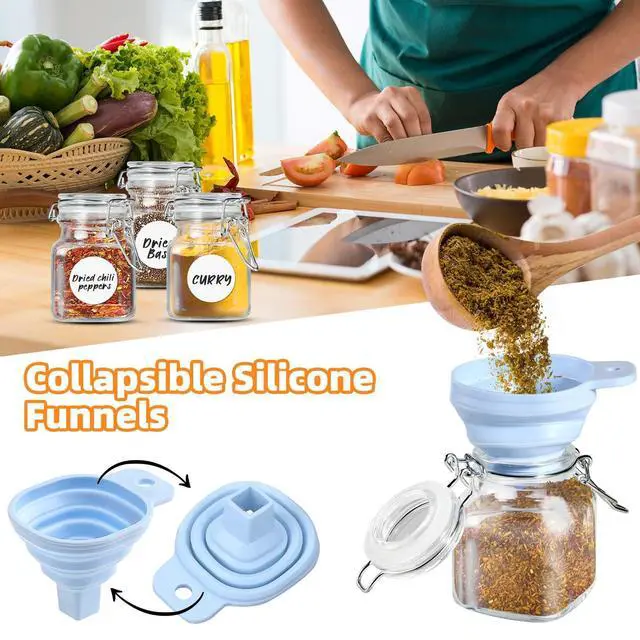 Alt view image 3 of 7 - Spice Jars 20 Pack Small 4 oz Glass Jars with Airtight Hinged Lids, Spice Herb Jars with Labels and Silicone Funnels, 4oz Glass Jars with Lids Ideal for Spice Herbs