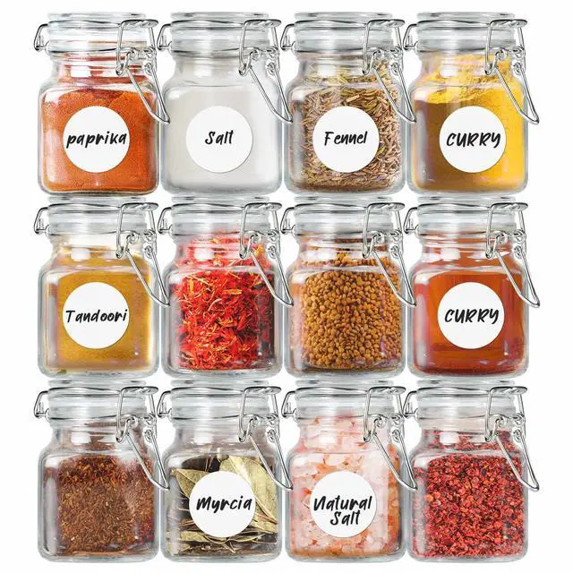 Alt view image 5 of 7 - Spice Jars 20 Pack Small 4 oz Glass Jars with Airtight Hinged Lids, Spice Herb Jars with Labels and Silicone Funnels, 4oz Glass Jars with Lids Ideal for Spice Herbs