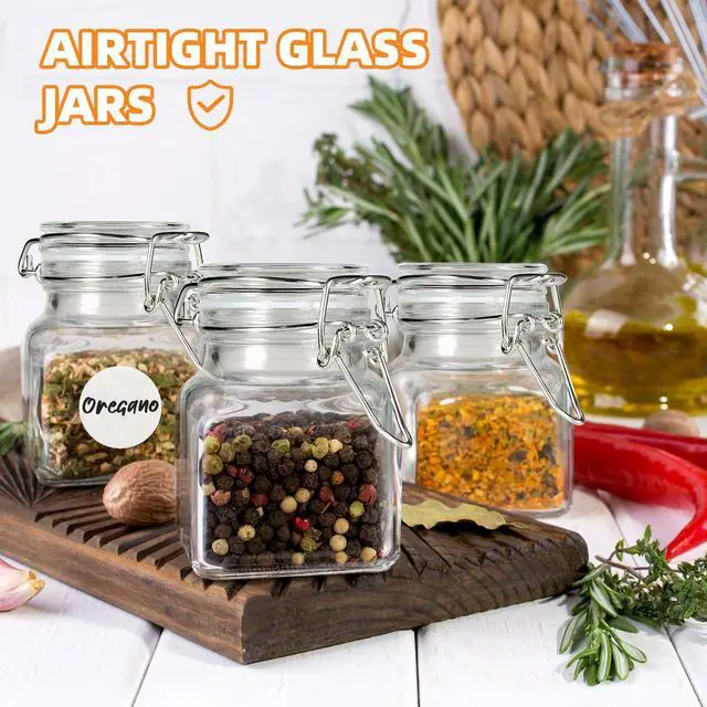 Alt view image 7 of 7 - Spice Jars 20 Pack Small 4 oz Glass Jars with Airtight Hinged Lids, Spice Herb Jars with Labels and Silicone Funnels, 4oz Glass Jars with Lids Ideal for Spice Herbs