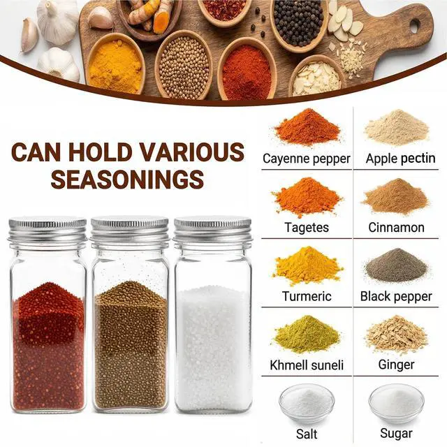 Alt view image 7 of 7 - 24 Pack Plastic Spice Jars, 4 oz Spice Bottle Square Seasoning Containers, Reusable Salt Pepper Shaker with Airtight Lid Labels and Funnel for Spice, Herbs, Powder and Glitters