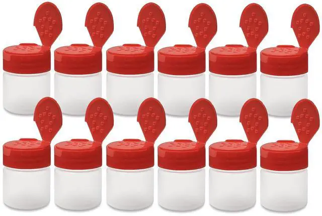 Main image of 1 oz Plastic Spice Jars with Red Flip & Sift Caps 12 Pack Empty Spice Bottles for Herbs, Seasonings, Powders, Camping, Travel, Kitchen, Restaurant Use BPA-Free, Recyclable, Made in USA