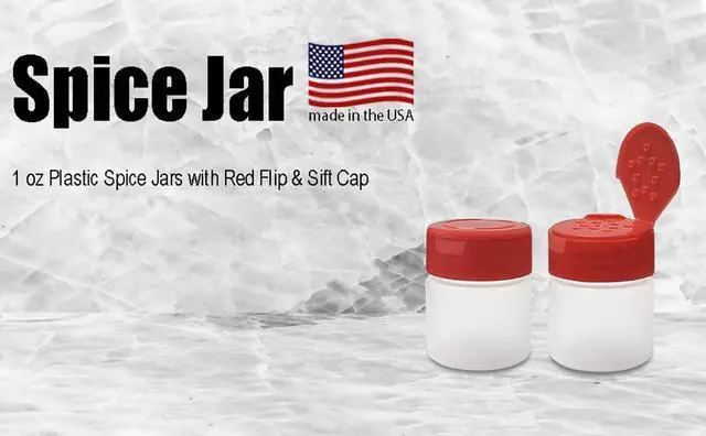 Alt view image 2 of 7 - 1 oz Plastic Spice Jars with Red Flip & Sift Caps 12 Pack Empty Spice Bottles for Herbs, Seasonings, Powders, Camping, Travel, Kitchen, Restaurant Use BPA-Free, Recyclable, Made in USA