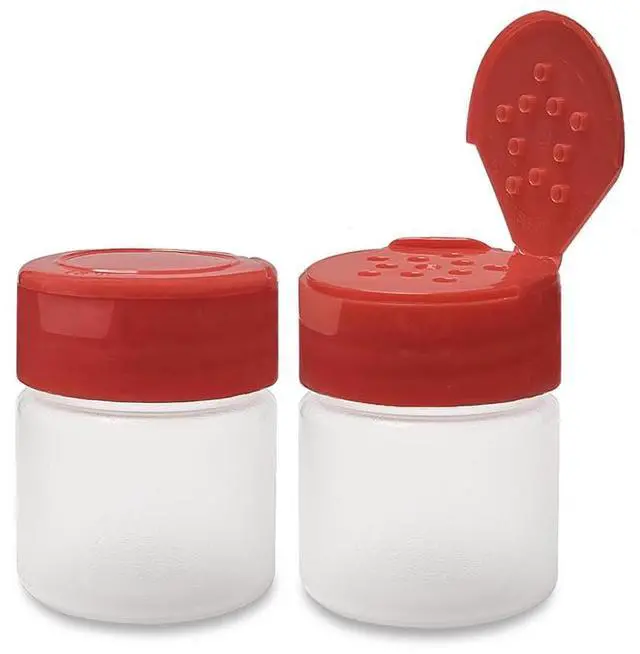 Alt view image 4 of 7 - 1 oz Plastic Spice Jars with Red Flip & Sift Caps 12 Pack Empty Spice Bottles for Herbs, Seasonings, Powders, Camping, Travel, Kitchen, Restaurant Use BPA-Free, Recyclable, Made in USA