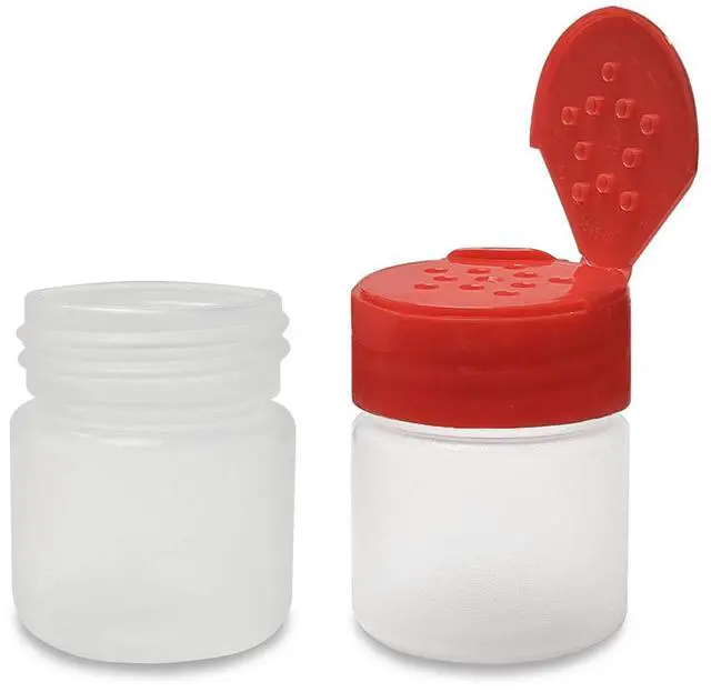 Alt view image 5 of 7 - 1 oz Plastic Spice Jars with Red Flip & Sift Caps 12 Pack Empty Spice Bottles for Herbs, Seasonings, Powders, Camping, Travel, Kitchen, Restaurant Use BPA-Free, Recyclable, Made in USA
