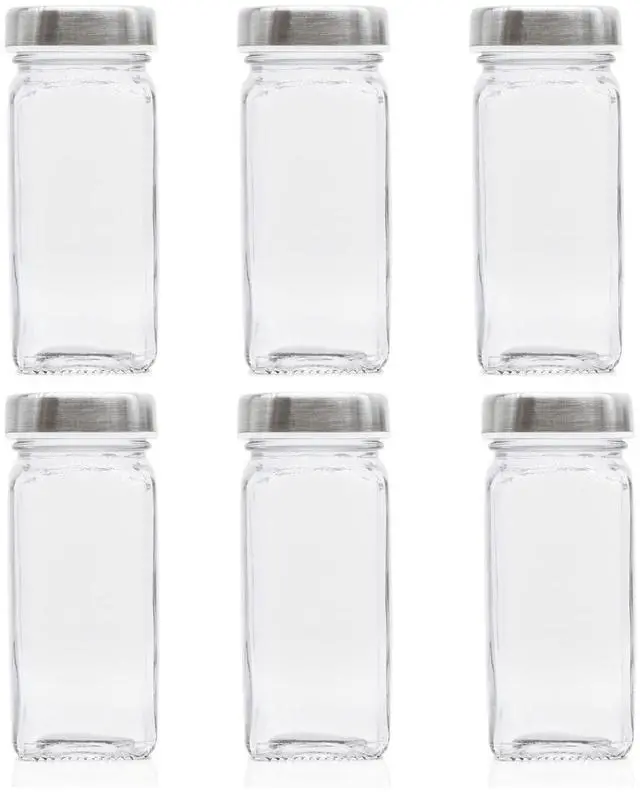 Main image of 6pcs Spice Jars, 4 oz Glass Seasoning Bottles, Spices Container, Empty Spice Jars, Square Spice Bottles with Airtight Stainless Steel Caps with Shaker Lid