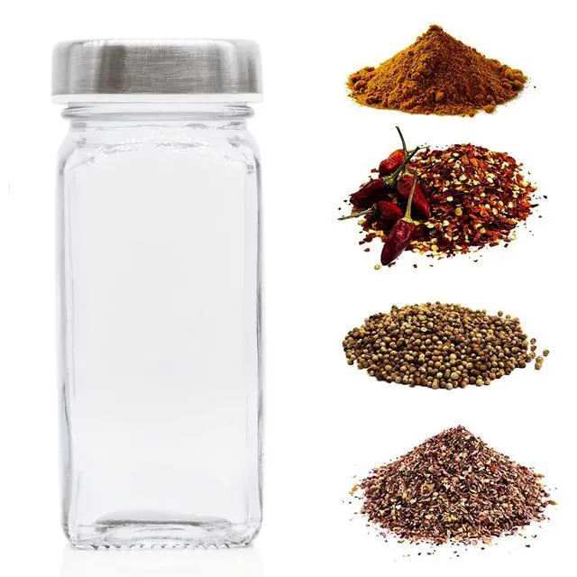 Alt view image 6 of 6 - 6pcs Spice Jars, 4 oz Glass Seasoning Bottles, Spices Container, Empty Spice Jars, Square Spice Bottles with Airtight Stainless Steel Caps with Shaker Lid