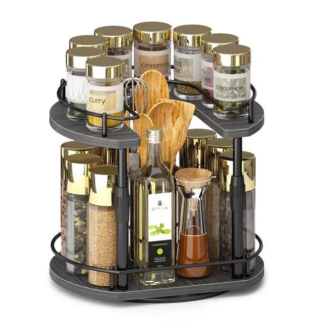 Main image of Lazy-Susan-Spice-Rack -Organizer For Cabinet With Adjustable Height, 12 inch Rotating Seasoning Holder Spice Organization For Pantry, 2-Tier Kitchen Counter Shelf Countertop Organizer