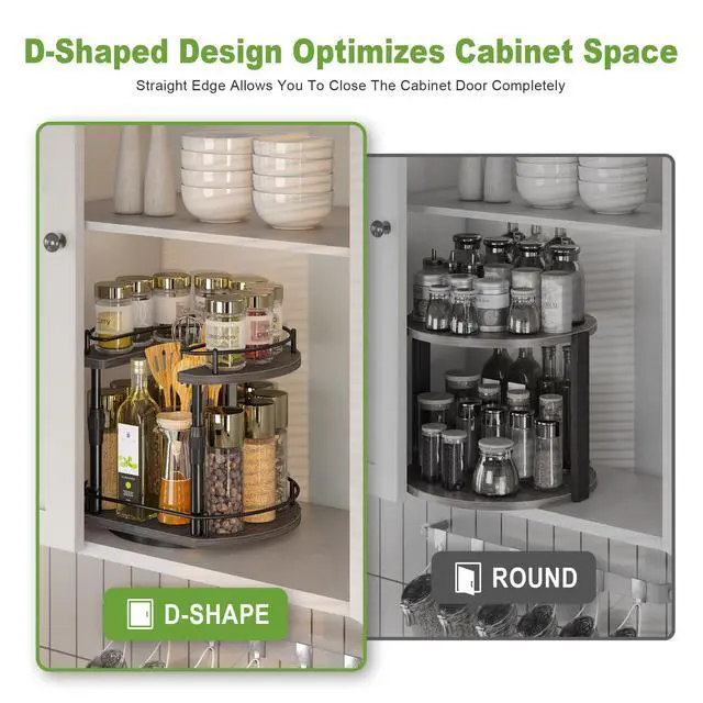 Alt view image 3 of 7 - Lazy-Susan-Spice-Rack -Organizer For Cabinet With Adjustable Height, 12 inch Rotating Seasoning Holder Spice Organization For Pantry, 2-Tier Kitchen Counter Shelf Countertop Organizer