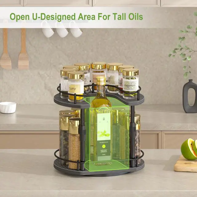 Alt view image 4 of 7 - Lazy-Susan-Spice-Rack -Organizer For Cabinet With Adjustable Height, 12 inch Rotating Seasoning Holder Spice Organization For Pantry, 2-Tier Kitchen Counter Shelf Countertop Organizer