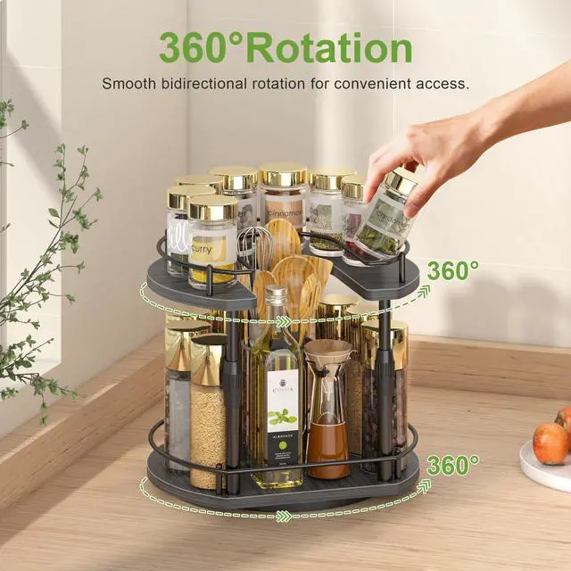 Alt view image 6 of 7 - Lazy-Susan-Spice-Rack -Organizer For Cabinet With Adjustable Height, 12 inch Rotating Seasoning Holder Spice Organization For Pantry, 2-Tier Kitchen Counter Shelf Countertop Organizer