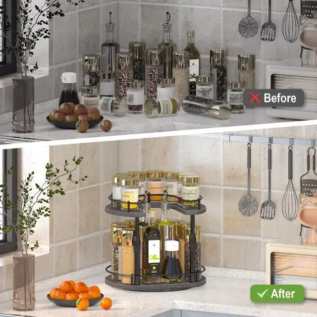 Alt view image 7 of 7 - Lazy-Susan-Spice-Rack -Organizer For Cabinet With Adjustable Height, 12 inch Rotating Seasoning Holder Spice Organization For Pantry, 2-Tier Kitchen Counter Shelf Countertop Organizer