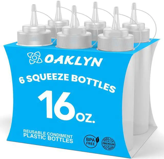 Main image of Squirt Bottles 16oz, 6 Pack BPA-Free Condiment Squeeze Bottles for Sauces, Dressings, Oils, BBQ & Crafts Durable, Leak-Proof, Easy to Fill & Clean