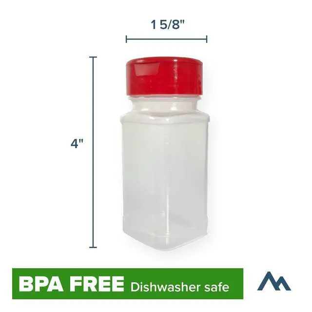 Alt view image 2 of 5 - 4 oz Spice Bottles Set of 12, Square 4oz Jars With Red Sifter Lids, Empty 4 oz Spice Jars for Herbs Seasonings and Kitchen Storage, Dishwasher Safe Plastic