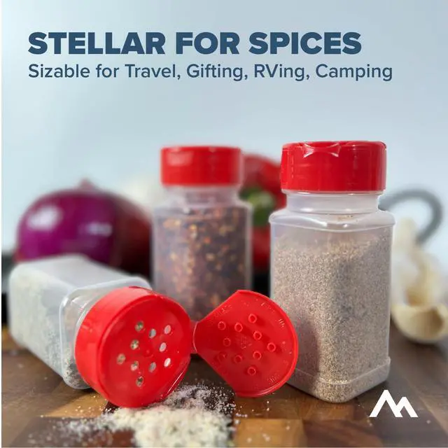 Alt view image 3 of 5 - 4 oz Spice Bottles Set of 12, Square 4oz Jars With Red Sifter Lids, Empty 4 oz Spice Jars for Herbs Seasonings and Kitchen Storage, Dishwasher Safe Plastic