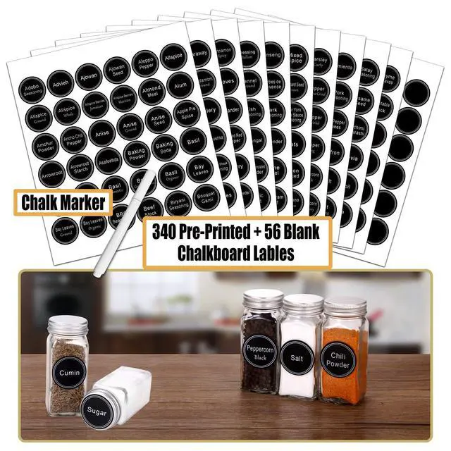 Alt view image 3 of 6 - 36 Glass Spice Jars with 703 Spice Labels, Empty Square Spice Bottles 4 oz with Pour/Sift Shaker Lid, Airtight Cap, Chalk Marker and Funnel Complete Set