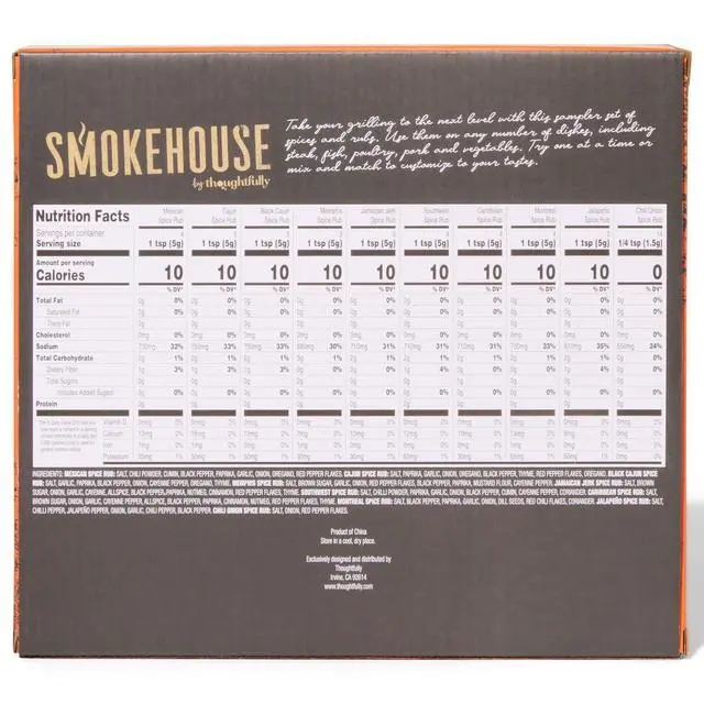 Alt view image 7 of 7 - by Thoughtfully, Gourmet Grilling Spice Set in Mini Glass Bottles, Vegan and Vegetarian, Grill Seasoning Flavors Include Caribbean, Jamaican Jerk, Jalapeno, Montreal and More, Pack of 10