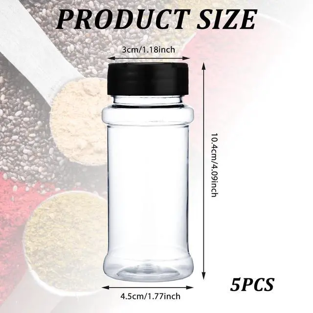 Alt view image 2 of 7 - 5 PCS Empty Spice Jars 3oz with Shaker Lids Plastic Seasoning Containers Clear Seasoning Bottles to Pour or Shake for Spice, Powders, Peppers, Salt for Spice Rack, Drawer, Cabinet