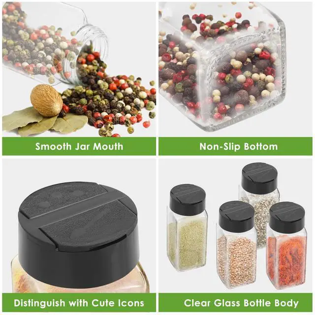Alt view image 3 of 7 - 12 Pack Glass Spice Jars with Labels, 4oz Spices Containers Spice Jars with Black Shaker Lids, Empty Containers for Spice, Silicone Funnel and Pen Included