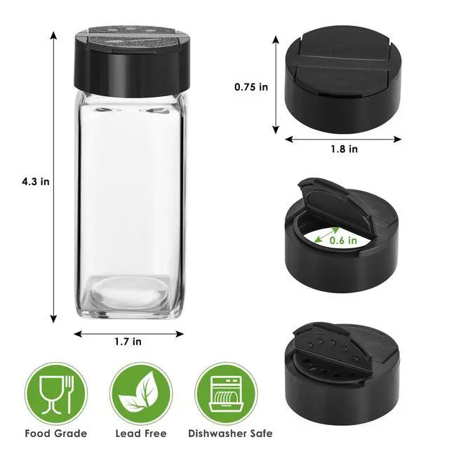 Alt view image 2 of 7 - 12 Pack Glass Spice Jars with Labels, 4oz Spices Containers Spice Jars with Black Shaker Lids, Empty Containers for Spice, Silicone Funnel and Pen Included